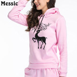Messic Autumn Winter Deer Print Hooded Sweatshirt Women 2017 Casual Loose Fleece Sweat Femme Pullover Christmas Hoodies Ladies