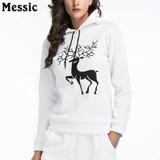 Messic Autumn Winter Deer Print Hooded Sweatshirt Women 2017 Casual Loose Fleece Sweat Femme Pullover Christmas Hoodies Ladies