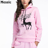 Messic Autumn Winter Deer Print Hooded Sweatshirt Women 2017 Casual Loose Fleece Sweat Femme Pullover Christmas Hoodies Ladies