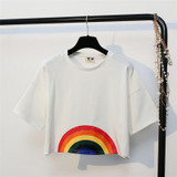 Merry Pretty Summer New Fashion Harajuku Women T-shirt Kawaii Rainbow Print Crop tops Tees Cute Cotton Top Short Sleeve T-Shirts