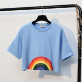 Merry Pretty Summer New Fashion Harajuku Women T-shirt Kawaii Rainbow Print Crop tops Tees Cute Cotton Top Short Sleeve T-Shirts