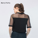 Merry Pretty Summer HARAJUKU Women Tshirts letter print Mesh patchwork sexy rock punk T-shirt female crop tops korean style top