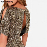 Merry Pretty Vestido European Style Metallic Sequined Dress Slim Sexy Hip Package Nightclub Women Slit Backless Dresses Female