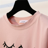 Merry Pretty New Summer Fashion Women Solid Pink Punk Style O-neck Short Sleeve T-shirt Letter &amp; Eyelash Printed Crop Top Tees
