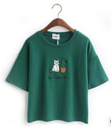 Merry Pretty Harajuku t shirt women Korean style t-shirt tee kawaii cat embroidery cotton tops shirt camiseta feminina hot sales