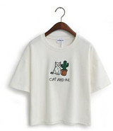 Merry Pretty Harajuku t shirt women Korean style t-shirt tee kawaii cat embroidery cotton tops shirt camiseta feminina hot sales