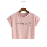 Merry Pretty Harajuku Women Tops Summer Korean Style Cute Fashion Pink O-Neck Short Sleeve Letter Print Crop T-shirt Punk Top