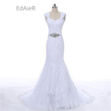 Mermaide Wedding Dress 2017 New Fashion Appliques Beaded Sashes Court Train Bride Dress Lace Wedding Dress Shoulders Elegant