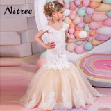 Mermaid Lace Flower Girl Dresses for Weddings 2017 Champagne Kids Evening Dress Holy Communion Dresses For Girls Pageant Gowns