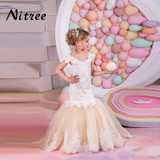 Mermaid Lace Flower Girl Dresses for Weddings 2017 Champagne Kids Evening Dress Holy Communion Dresses For Girls Pageant Gowns