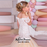 Mermaid Lace Flower Girl Dresses for Weddings 2017 Champagne Kids Evening Dress Holy Communion Dresses For Girls Pageant Gowns