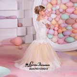 Mermaid Lace Flower Girl Dresses for Weddings 2017 Champagne Kids Evening Dress Holy Communion Dresses For Girls Pageant Gowns