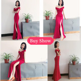 Mermaid Designer Evening Gowns Side Split Red Prom Dress Sexy Long Evening Dresses V Neck Imported Party Vestidos De Gala GQ827