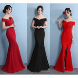 Mermaid Designer Evening Gowns Side Split Red Prom Dress Sexy Long Evening Dresses V Neck Imported Party Vestidos De Gala GQ827