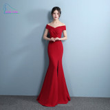Mermaid Designer Evening Gowns Side Split Red Prom Dress Sexy Long Evening Dresses V Neck Imported Party Vestidos De Gala GQ827