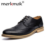 Merkmak New 2017 Luxury Leather Brogue Mens Flats Shoes Casual British Style Men Oxfords Fashion Brand Dress Shoes For Men