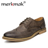 Merkmak New 2017 Luxury Leather Brogue Mens Flats Shoes Casual British Style Men Oxfords Fashion Brand Dress Shoes For Men