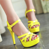 Meotina Hot Sale Fashion Summer Women Sandals Summer Heels Gladiator Party Platform Thin High Heels Female Cutout Yellow Shoes