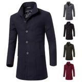 Mens Wool Blends Jacket Slim Fit Warm Solid Trench Casual Coat Long Single Breasted Winter Overcoat 0870