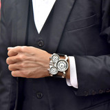 Mens Watches Top Brand Luxury Famous Tag Men's Military Watch 3 Time Zone Waterproof Men Clock Leather Quartz Watch Man