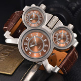 Mens Watches Top Brand Luxury Famous Tag Men's Military Watch 3 Time Zone Waterproof Men Clock Leather Quartz Watch Man