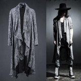 Mens Vintage Long Sleeve Linen Thin Shawl Cardigan Coat Fashion Casual Male Pull Style Punk Gothic Trench long jacket Outerwear
