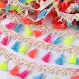 FENGRISE 2 Yards 4.5 cm Rainbow Tassel Lace Trim Cotton Fabric Ribbon Fringe Drop Handmade Sewing Curtains Clothes Accessories