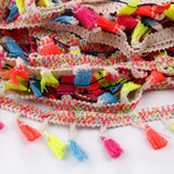 FENGRISE 2 Yards 4.5 cm Rainbow Tassel Lace Trim Cotton Fabric Ribbon Fringe Drop Handmade Sewing Curtains Clothes Accessories