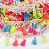 FENGRISE 2 Yards 4.5 cm Rainbow Tassel Lace Trim Cotton Fabric Ribbon Fringe Drop Handmade Sewing Curtains Clothes Accessories