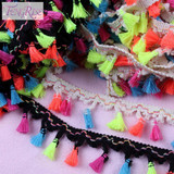 FENGRISE 2 Yards 4.5 cm Rainbow Tassel Lace Trim Cotton Fabric Ribbon Fringe Drop Handmade Sewing Curtains Clothes Accessories