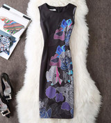 Fenghua Vintage Casual Elegant Sexy Women Summer Dress Plus Size 2017 Floral Party Dresses Slim O-neck Pencil Bodycon Dress 4XL