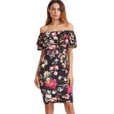 Fenghua Summer Dress Women 2017 Party Elegant Sexy Slim Casual Dresses Slim Floral Off Shoulder Dress Bodycon Vestidos DS032