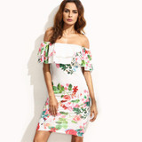 Fenghua Summer Dress Women 2017 Party Elegant Sexy Slim Casual Dresses Slim Floral Off Shoulder Dress Bodycon Vestidos DS032