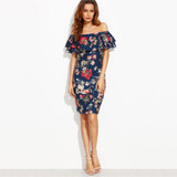 Fenghua Summer Dress Women 2017 Party Elegant Sexy Slim Casual Dresses Slim Floral Off Shoulder Dress Bodycon Vestidos DS032