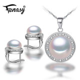 FENASY Nice Freshwater Pearl Jewelry Sets ,golden pearl Necklace pendant ,Pearl Earrings and ring,Wedding Jewelry Sets for women