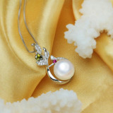 FENASY white Pearl ruby Pendant necklace Jewelry bijoux femme Natural pink Pearl Necklace,Colorful Jewelry leaf necklace