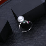 FENASY Pearl wedding ruby rings,pearl jewelry 925 sterling silver Black White freshwater emerald Ring for Women Gift,jewelry box