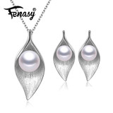 FENASY Pearl Jewelry,Pink Jewelry Sets for Women Natural Pearl leaves Necklace/Earring,earings fashion jewelry box christmas