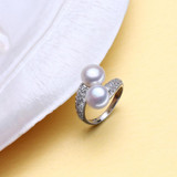 FENASY Pearl Jewelry,double Pearl rings,Natural Freshwater Pearl rings,925 Silver rings for women charms silver 925 original