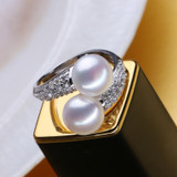 FENASY Pearl Jewelry,double Pearl rings,Natural Freshwater Pearl rings,925 Silver rings for women charms silver 925 original