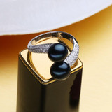 FENASY Pearl Jewelry,double Pearl rings,Natural Freshwater Pearl rings,925 Silver rings for women charms silver 925 original