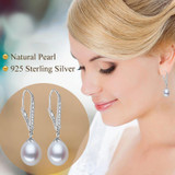 FENASY Pearl earring, Pearl with 925 Sterling Silver earrings,wedding Birthday gift Jewelry Women fashion long earrings