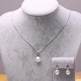 FENASY Nice Freshwater Pearl Jewelry Sets 925 Sterling Silver pendant Necklace,Pearl Earrings and ring,Wedding Jewelry Sets