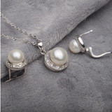 FENASY Nice Freshwater Pearl Jewelry Sets 925 Sterling Silver pendant Necklace,Pearl Earrings and ring for Wedding Jewelry Sets