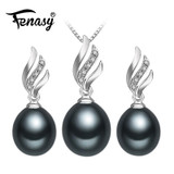 FENASY Nice Natural Pearl Jewelry Sets 925 Sterling Silver pendant Necklace women,Pearl Earrings earrings fine jewelry,Wedding