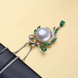 FENASY 925 sterling silver flower necklace ,pearl jewelry statement necklace ,Pearl pendant for women beryl Bohemia necklace