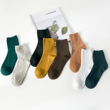 Female tube socks cotton double needle thickened autumn and winter new solid color casual socks absorbent sweat deodorant cotton