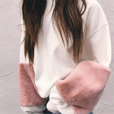 Female sweatshirt 2017 Faux Fur hoodies Woman Warm Long Sleeve Pullover Sweatshirt Loose White Sweatshirt Street Jumper moletom