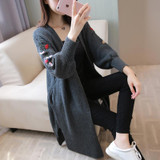 Female Long Cardigan Women Sweater 2017 Autumn Winter Elegant Floral Embroidery Long Sleeve Sweater Cardigan Casual Knitted Coat