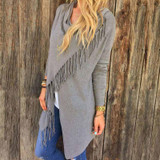 Female Autumn Leisure Loose Sweater Outwear Jacket Poncho Coat Autumn Winter Women Long Sleeve Irregular Hem Tassels Cardigan